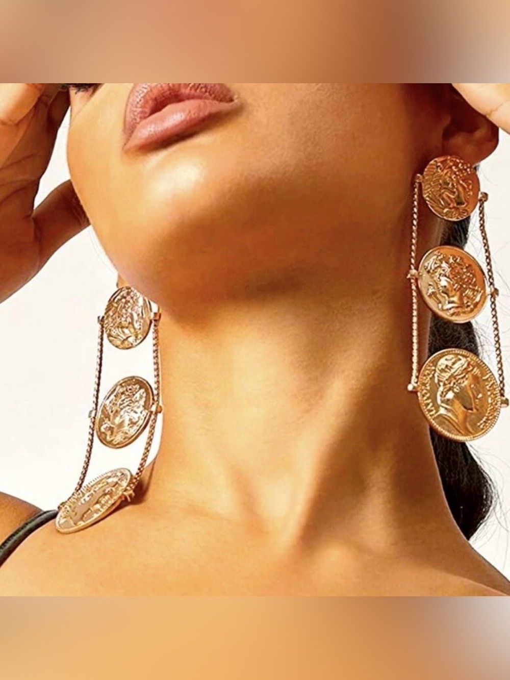 Gold Coin Drop Statement Earrings - Women's Jewelry